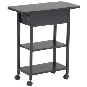 Slim Side Table with Charging Station and Wheels, Rolling End Table with 2 USB Ports and 2 Outlets and Power Switch