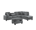Dark Gray Plush Microfiber Living Room Furniture 3-PCS Reversible Sectional Sofa Set Sofa w Cup Holder Reversible Chaise And Storage Ottoman