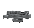 Dark Gray Plush Microfiber Living Room Furniture 3-PCS Reversible Sectional Sofa Set Sofa w Cup Holder Reversible Chaise And Storage Ottoman