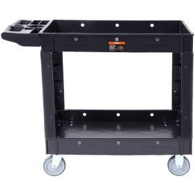 VEVOR Utility Service Cart, 2 Shelf 550LBS Heavy Duty Plastic Rolling Utility Cart with 360° Swivel Wheels, Medium Lipped Shelf