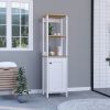 DEPOT E-SHOP New Haven Linen Single Door Cabinet, Two Interior Shelves, Two Open Shelves, Light Oak / White