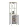 DEPOT E-SHOP New Haven Linen Single Door Cabinet, Two Interior Shelves, Two Open Shelves, Light Oak / White