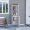 DEPOT E-SHOP New Haven Linen Single Door Cabinet, Two Interior Shelves, Two Open Shelves, Light Oak / White